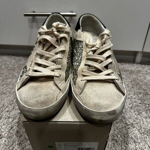 Golden Goose Beige and Glitter Sneakers